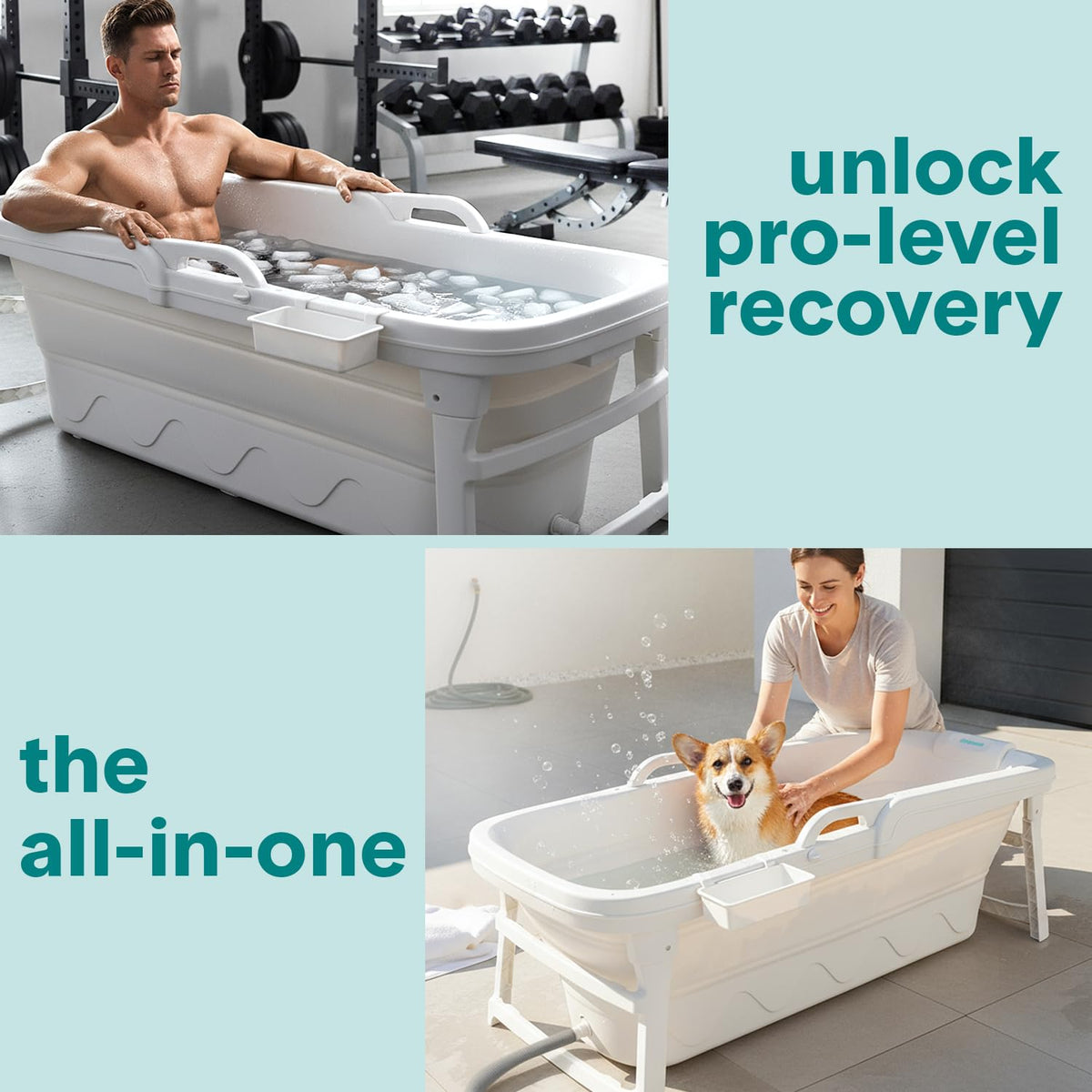 Serenelife 59" Portable Bathtub for Adults â Large Foldable Ice Bath Tub for Cold Plunge & Hot Spa, Freestanding Soaking Tub for Indoor/Outdoor, Athlete Recovery & Family Use, 440lbs Capacity