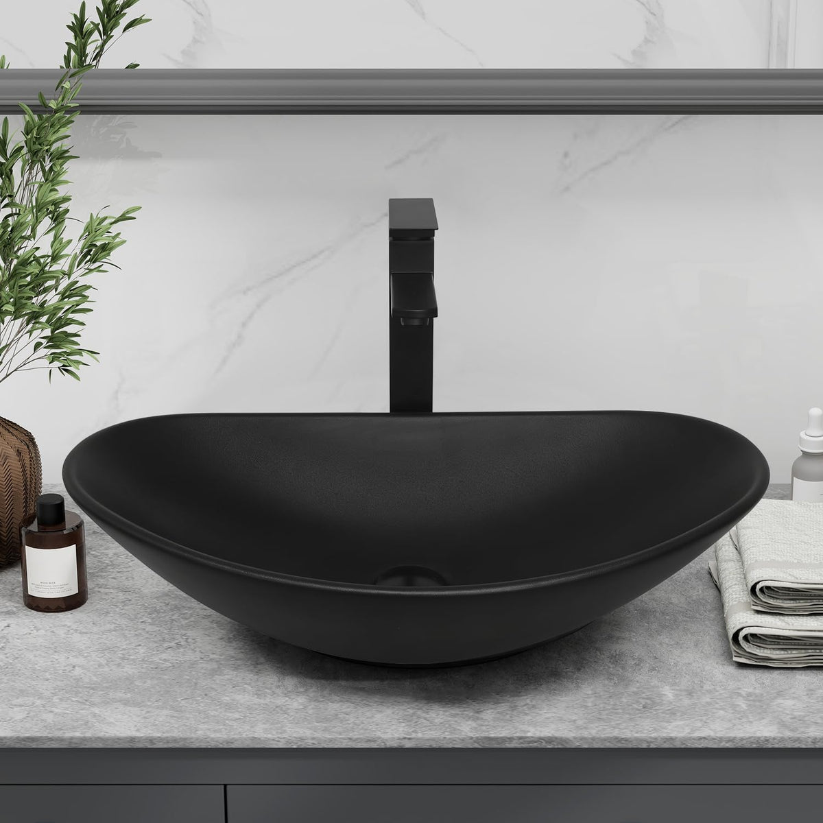 Ceramic Bathroom Sink, Black 19" x 15" Above Counter Porcelain Vessel Sink