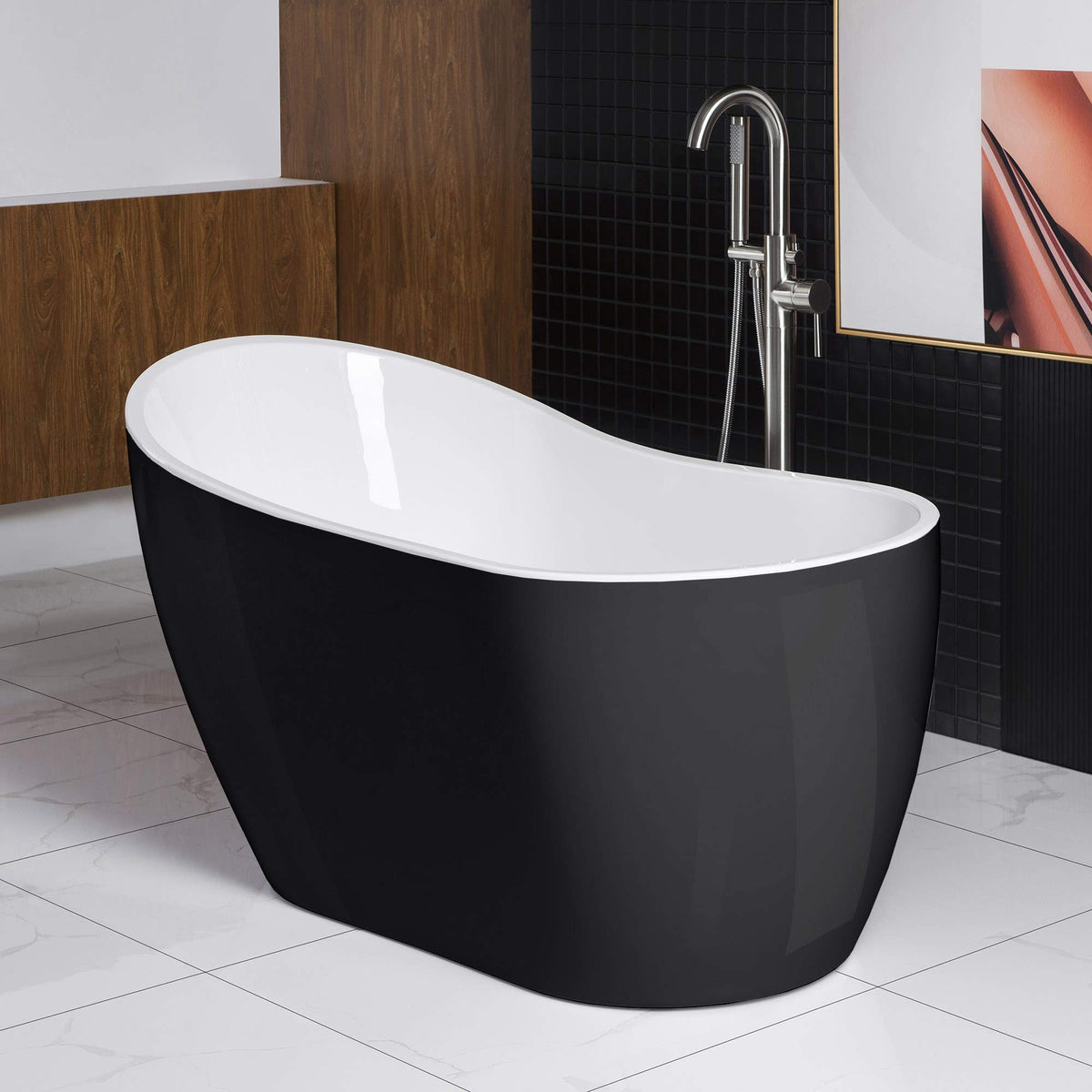 WOODBRIDGE Acrylic Freestanding Contemporary Soaking Tub with Brushed Nickel Overflow and Drain, B-0006 / BTA1507, 54" Bathtub White
