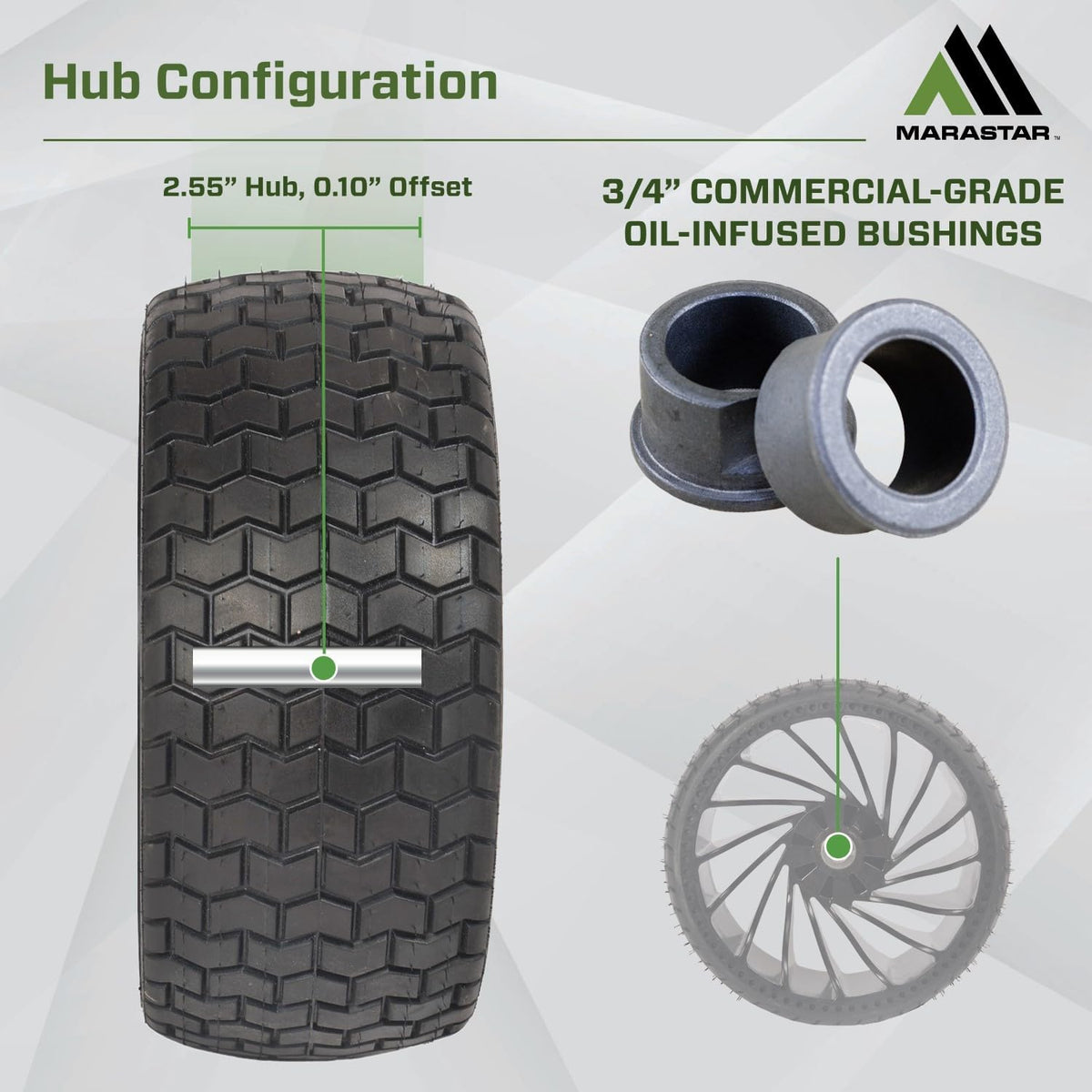 MARASTAR 31426-2PK 15x6.00-6 Tire and Wheel Assembly, Flat-Free Flex Tire, Replacement Riding Lawn Mower Front Tires, 2 pack