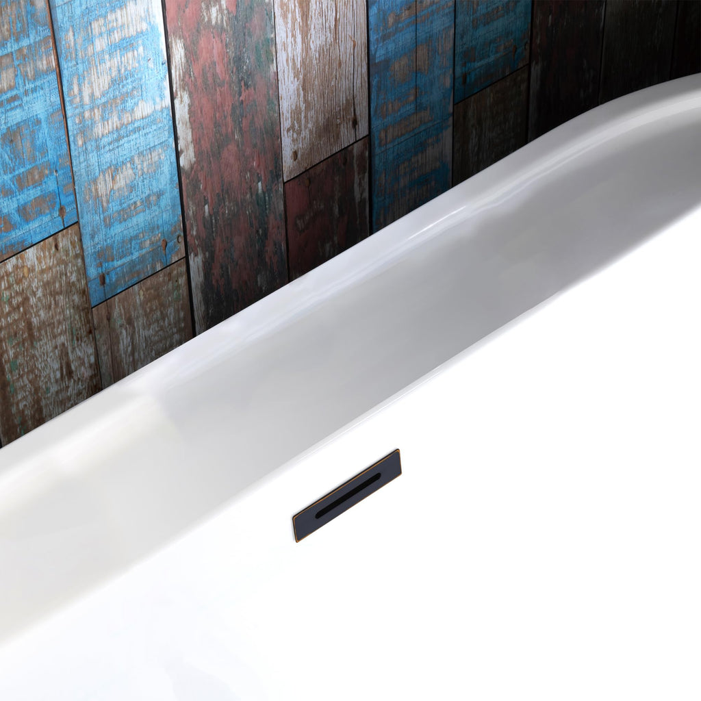 WOODBRIDGE 72" Acrylic Freestanding Bathtub Contemporary Soaking White Tub with Brushed Nickel Overflow and Drain,B0059BN