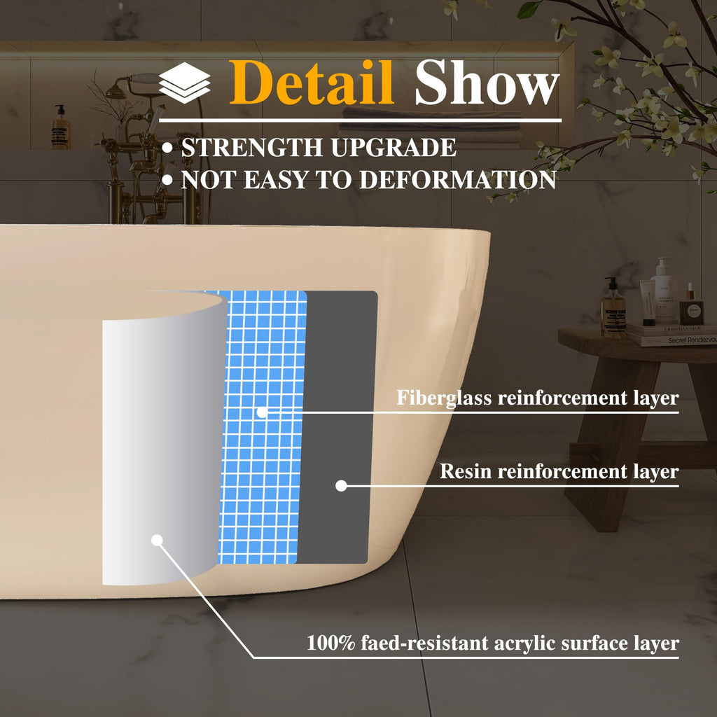 61" Freestanding Bathtubs, Acrylic Soaking Tubs for Adult, Integrated Overflow and Drain, cUPC Certified, Glossy White