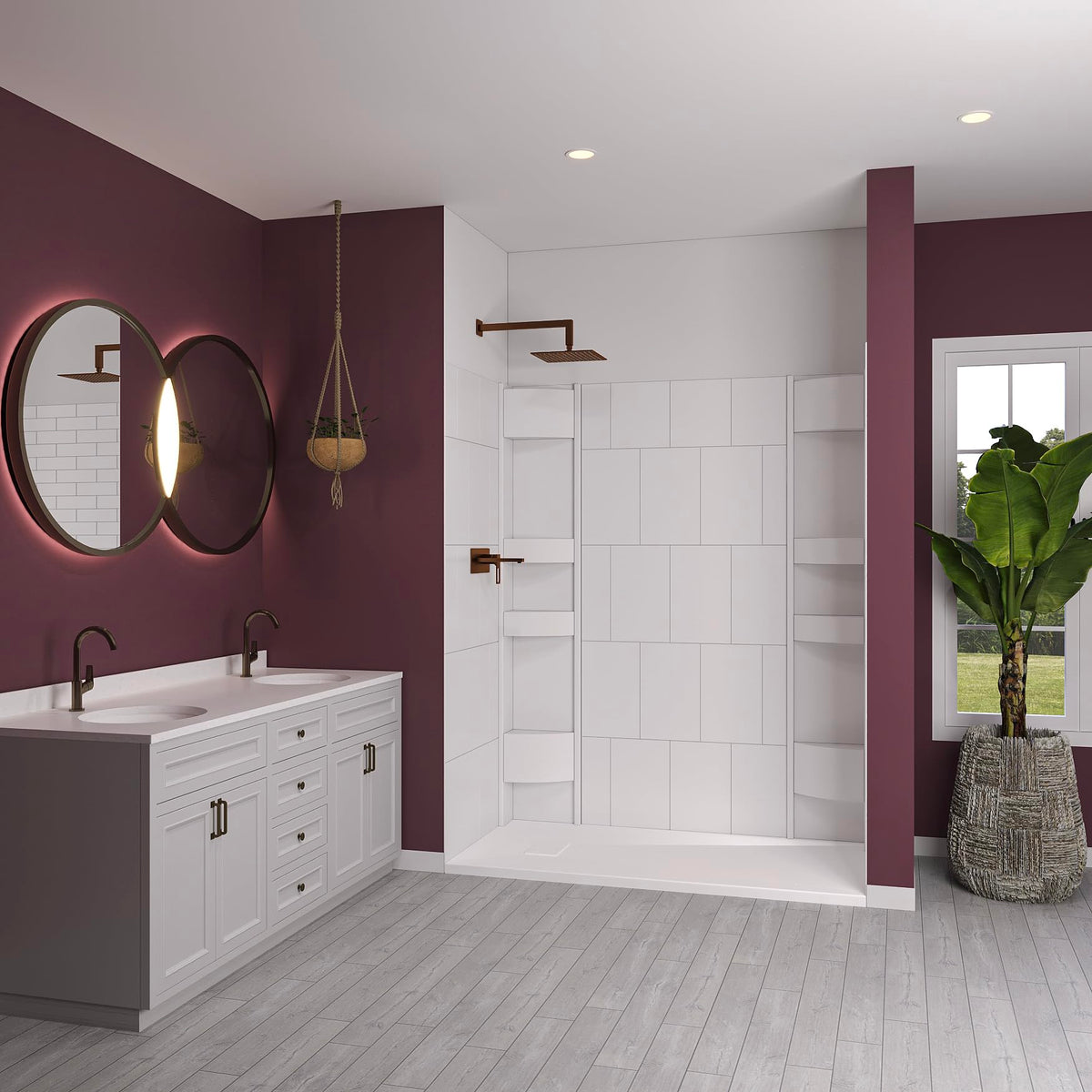 White Acrylic Tub Wall Surround D32 x W60 x H58 - Stacked Tiles Pattern