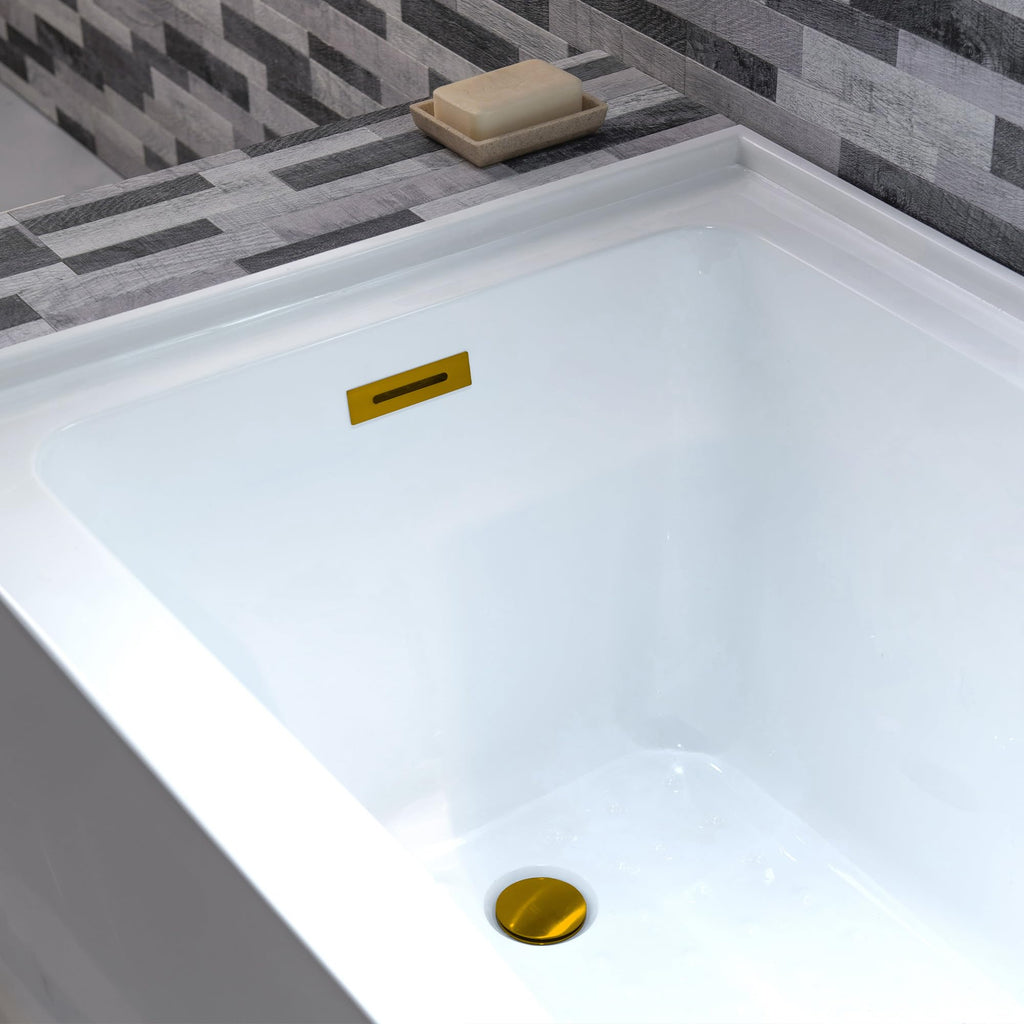 WOODBRIDGE 60" Acrylic Rectangular Alcove Soaking Bathtub in White with Left Drain, Brushed Nickel pop-up Drain Included, LB428-L