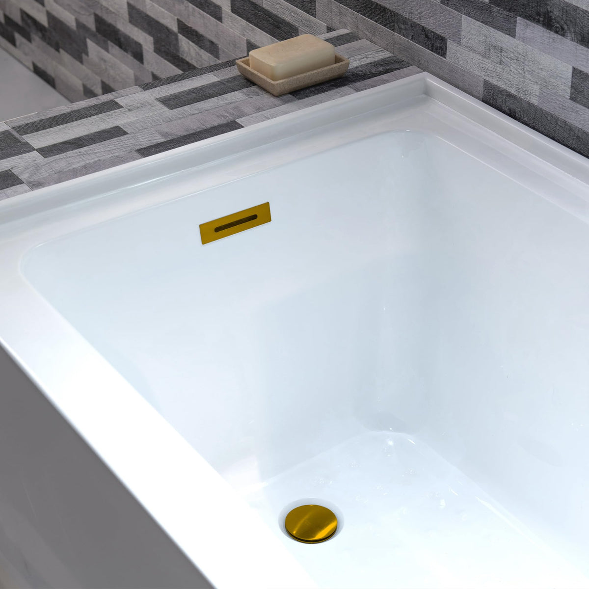 WOODBRIDGE 60" Acrylic Rectangular Alcove Soaking Bathtub in White with Left Drain, Brushed Nickel pop-up Drain Included, LB428-L