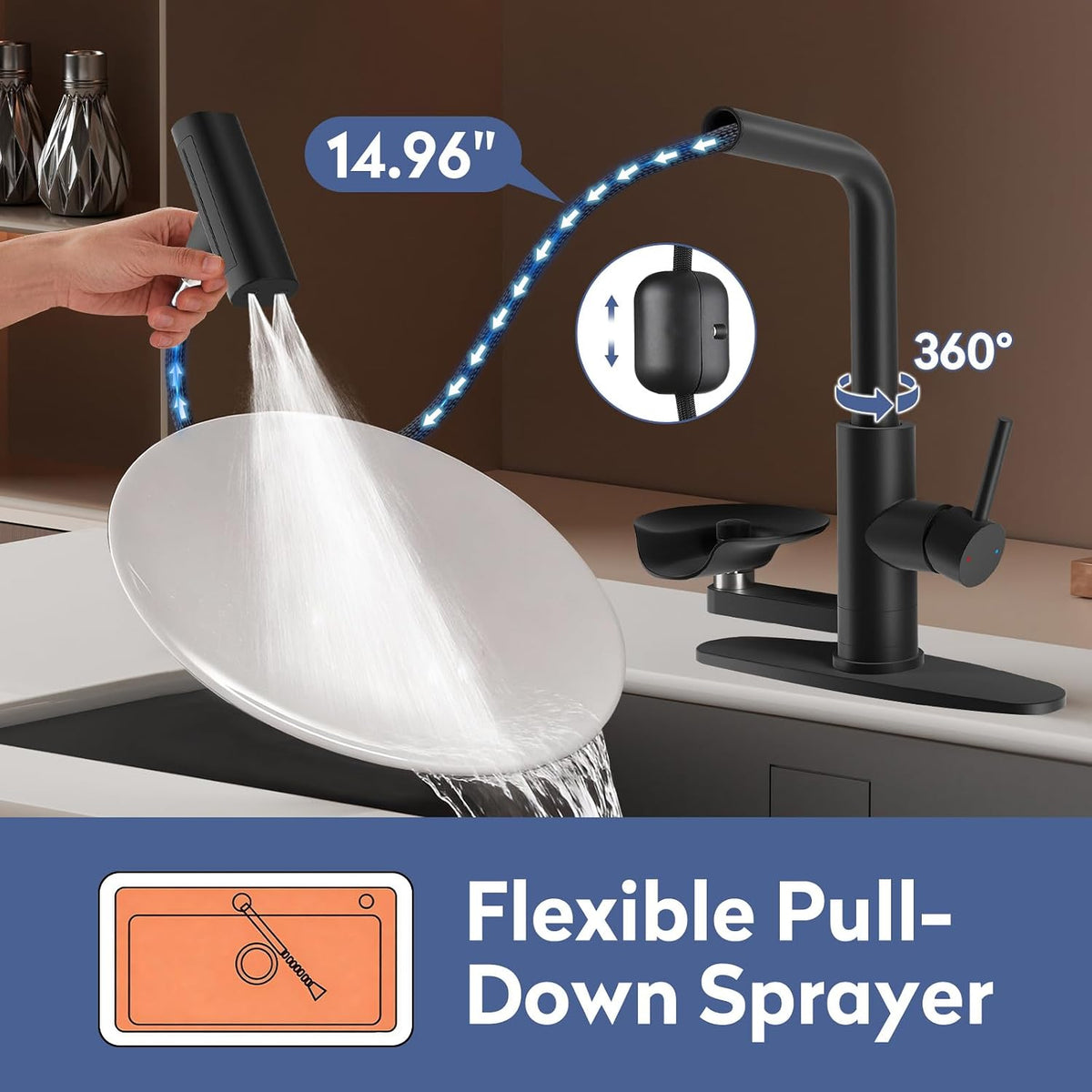 SINGSUO Pull Down Kitchen Faucet with Glass Rinser (Black)