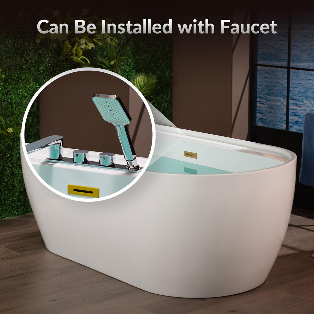 WOODBRIDGE 72" Acrylic Freestanding Bathtub Contemporary Soaking White Tub with Brushed Nickel Overflow and Drain,B0059BN