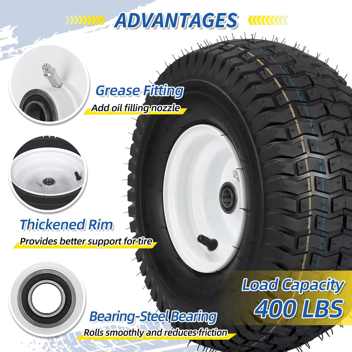 GICOOL 20x8.00-8 Lawn Mower Tire and Wheel, 4 Ply Tubeless Tire, 20x8-8nhs Riding Lawn Mower and Tractor Rear Tire and Wheel Assemblies, 3.5" Offset Hub, 3/4" Borehole, and 3/16" Keyway