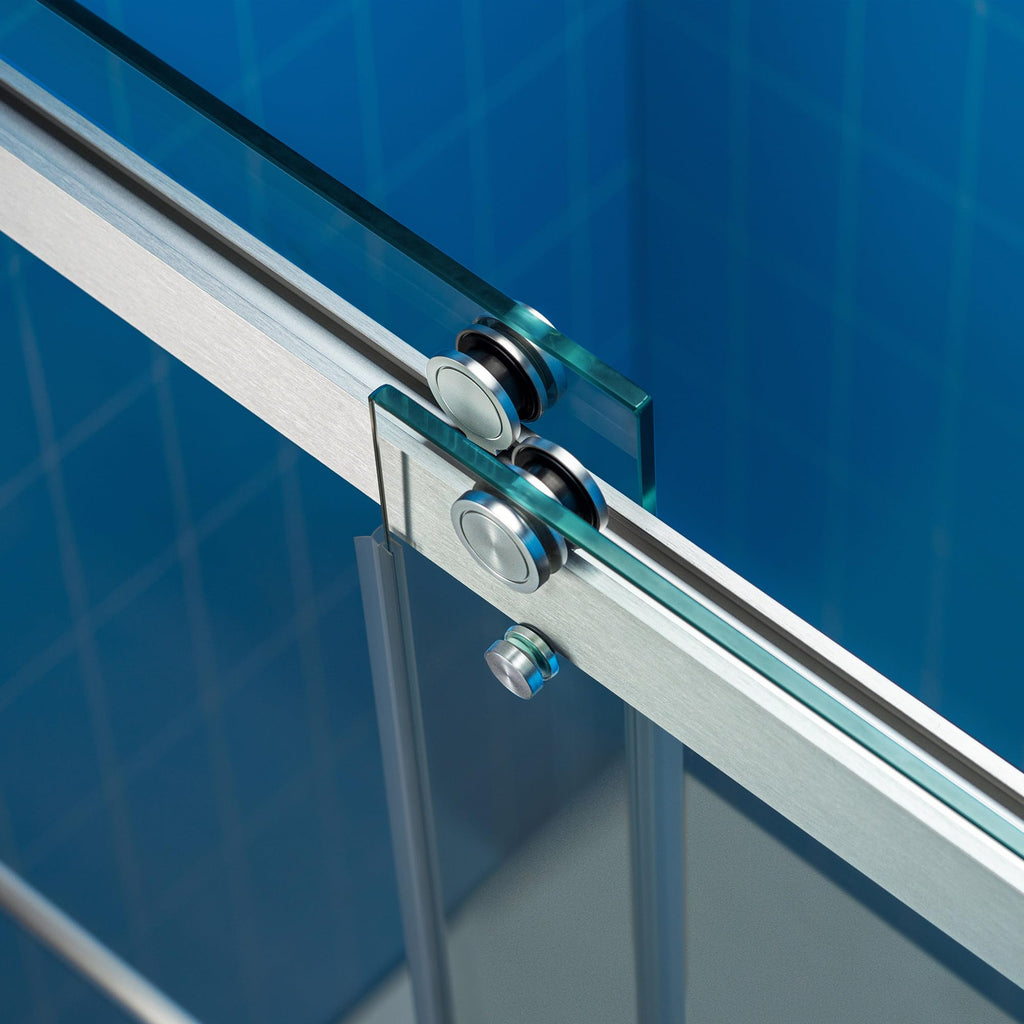 Woodbridge 56-60" W x 62" H Frameless Bathtub Shower Door,Double Sliding Soft-Close Doors,3/8(10mm) Tempered Glass with Explosion Proof Film in Brushed Bronze Finish