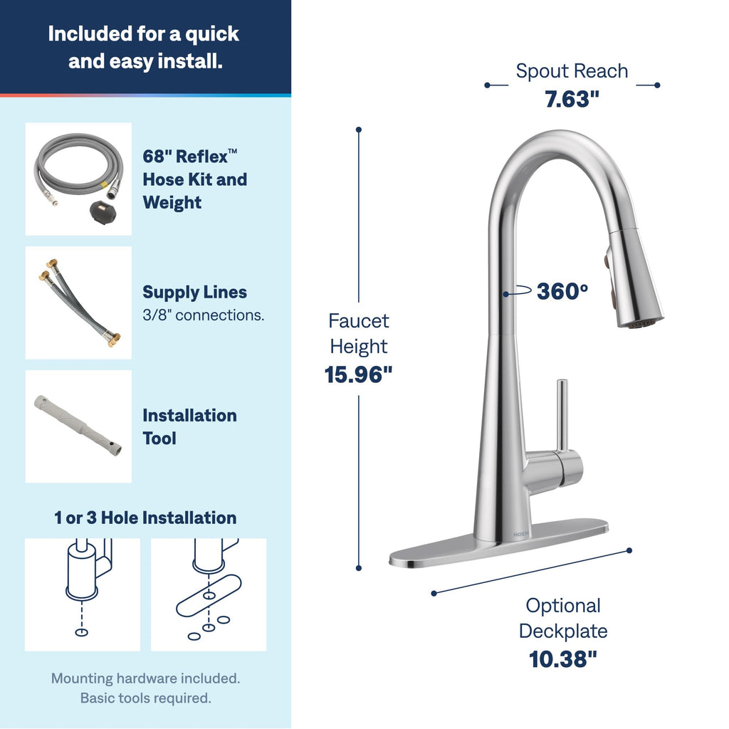 Moen Sleek Oil Rubbed Bronze One-Handle High Arc Kitchen Faucet with Pulldown Sprayer Featuring Power Boost for a Faster Clean, 7864ORB