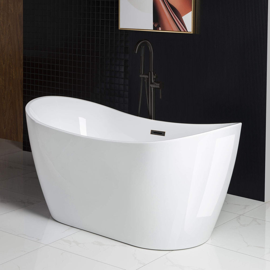 WOODBRIDGE 67" Acrylic Freestanding Bathtub Contemporary Soaking White Tub with Brushed Gold Overflow and Drain,B0010-BG