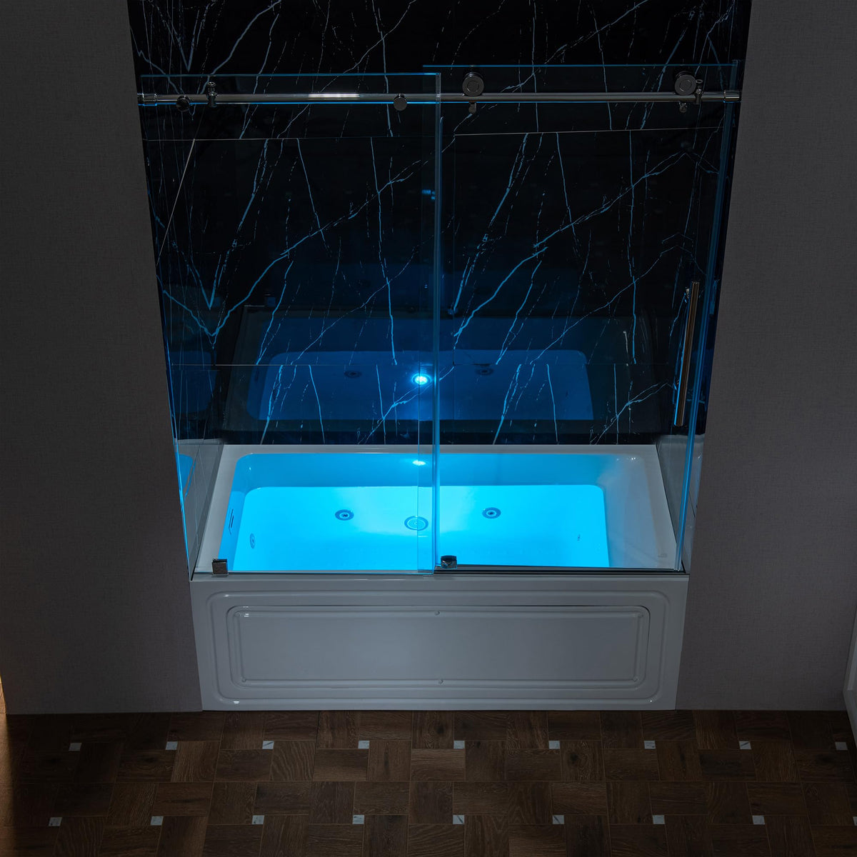 WOODBRIDGE 60" x 32" Alcove Acrylic Rectangular Whirlpool Heated Jetted Tub in White with Left Drain, Matte Black Finish, BS429-L-MB02