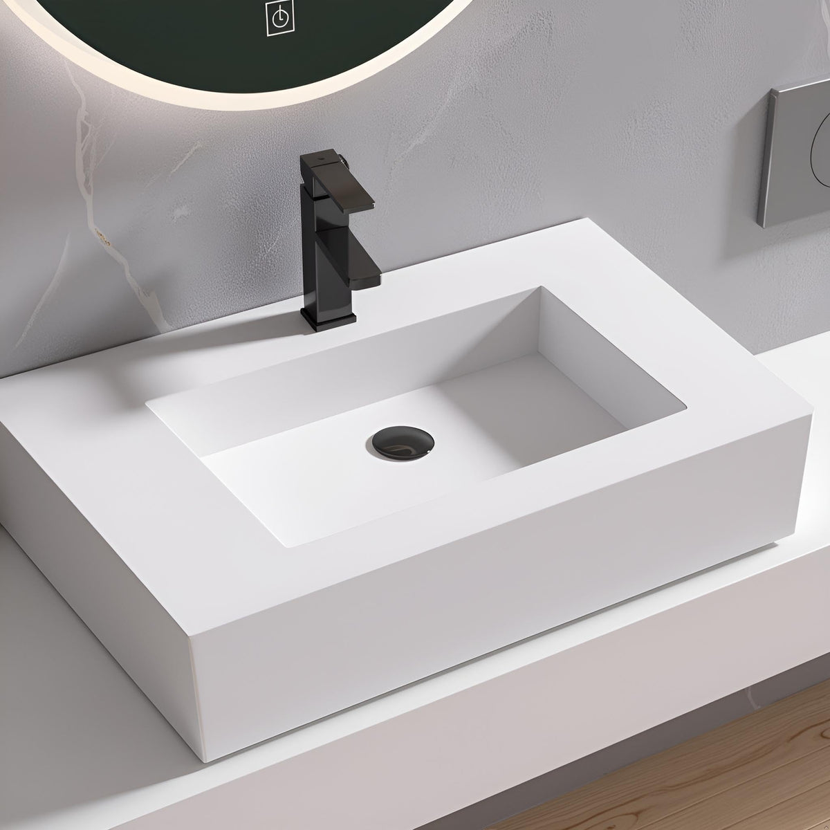 47" Wall Mount Sink, Artificial Stone Bathroom Sink, Single Hole