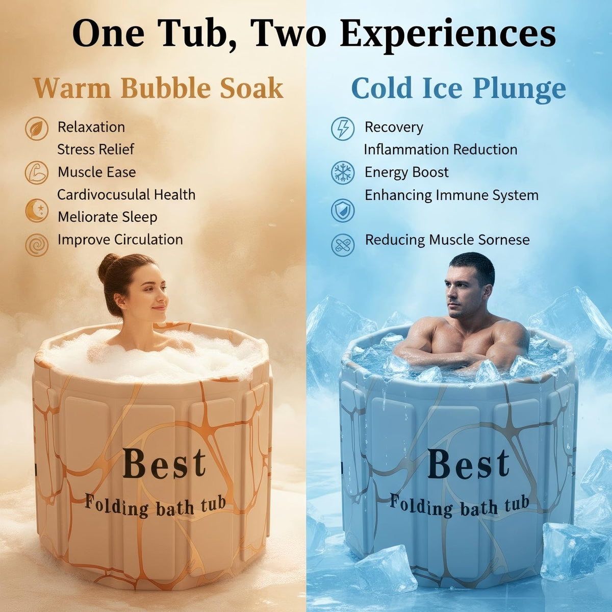 Portable Bathtub for Adult, Foldable Soaking Bathtub for Hot SPA&Ice Bath, Foldable Small Bathtub collapsible bathtub for Bathing, 6-layer Insulated portable tub,Space-Saving (black 41.3X26.6 IN)