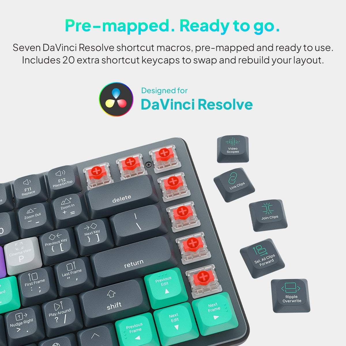JCPAL Dash Adobe Premiere Pro Wireless Shortcut Keyboard for Mac/PC