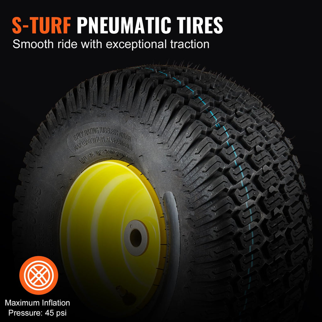 VEVOR Lawn Mower Tires with Rim, 20x8-8" Tubeless Tractor Tires, 2-Pack Tire and Wheel Assembly, S-Turf Pneumatic Tires with 3.5" Offset Hub and 3/4" Bushing Size, for Riding Mowers Lawn Tractors