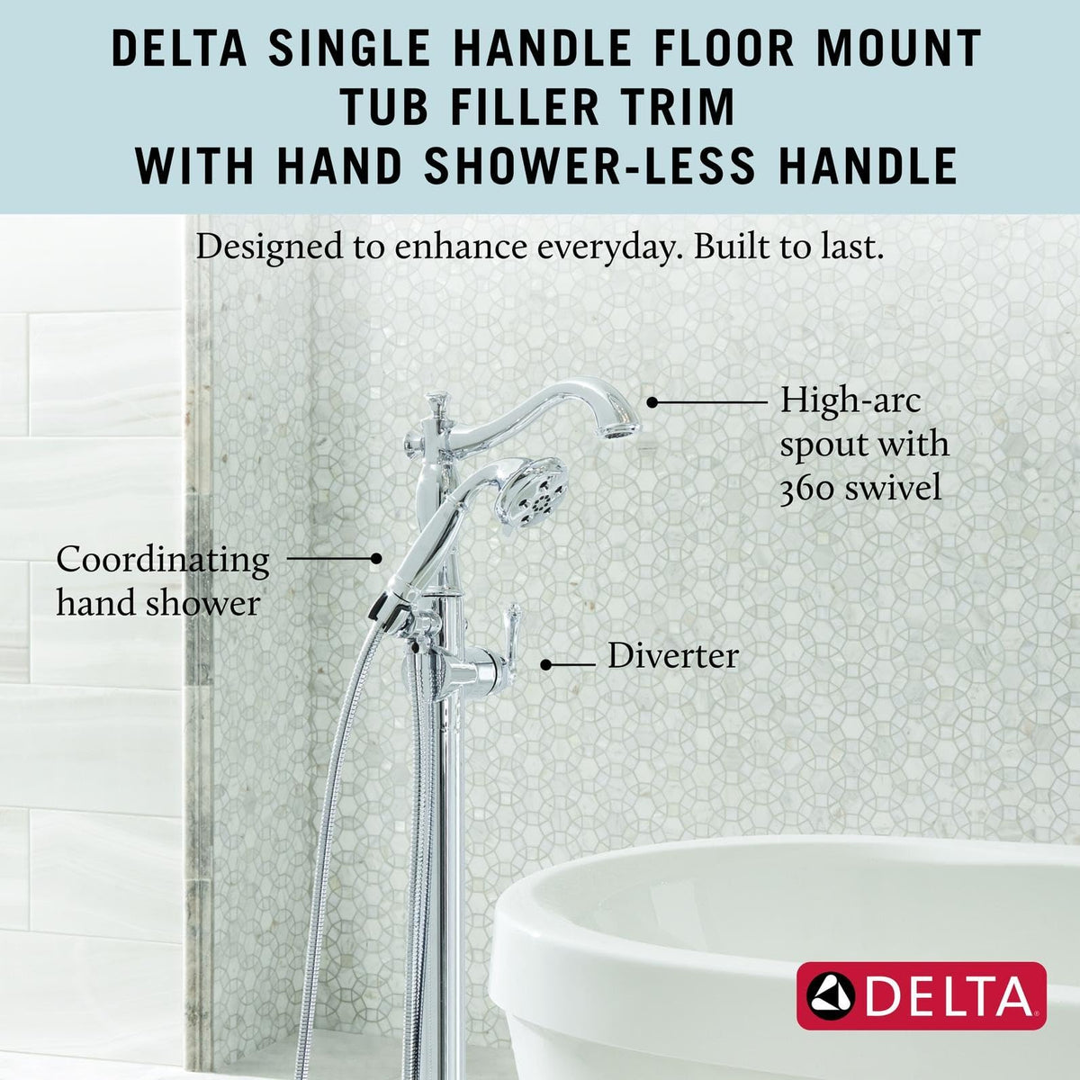 Delta Freestanding Tub Faucet with Hand Held Shower, Polished Nickel Floor Mount Tub Filler, Polished Nickel T4797-PNFL-LHP (Valve and Handle Not Included)