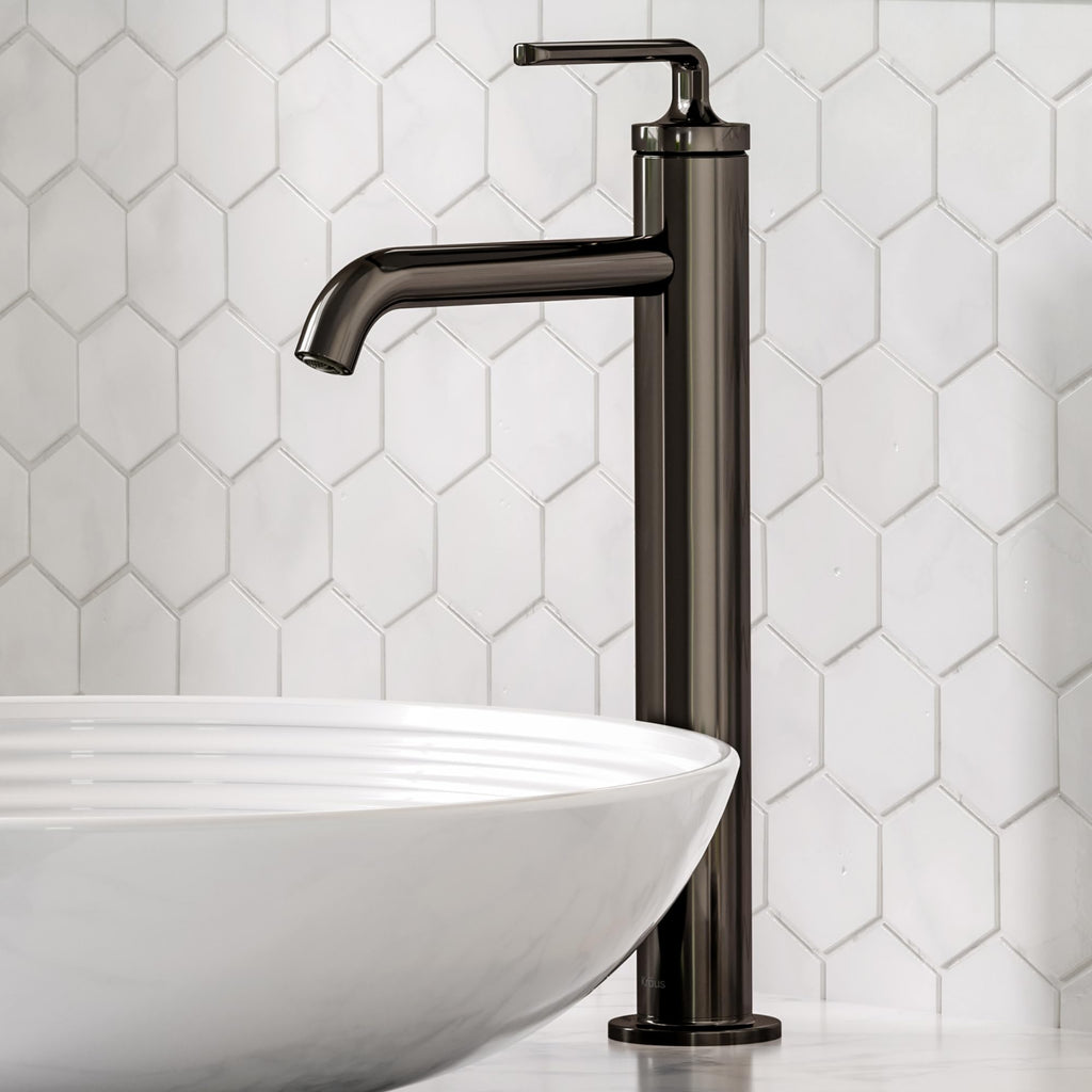 KRAUS Ramus Single Handle Vessel Sink Bathroom Faucet with Pop-Up Drain in Brushed Gold, KVF-1220BG