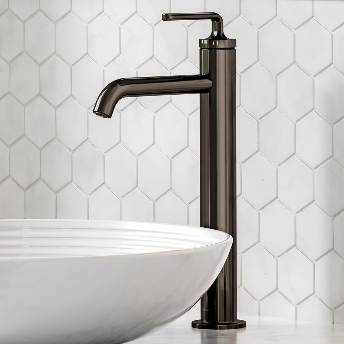 KRAUS Ramus Single Handle Vessel Sink Bathroom Faucet with Pop-Up Drain in Brushed Gold, KVF-1220BG