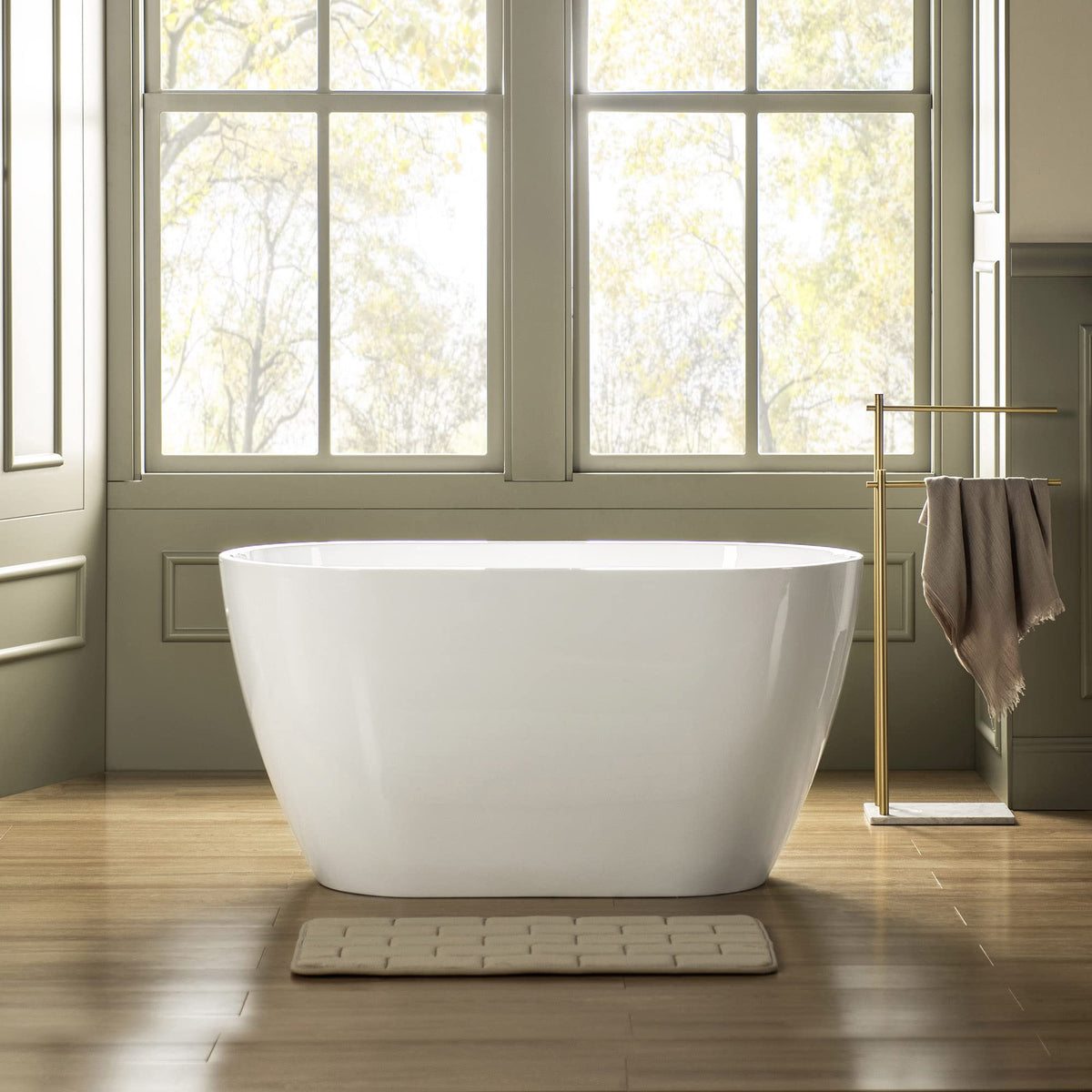WOODBRIDGE 48" Acrylic Freestanding Bathtub Contemporary Soaking Tub, White Acrylic(Brushed Nickel Drain/Overflow),BTA1703-B/N-Drain&O