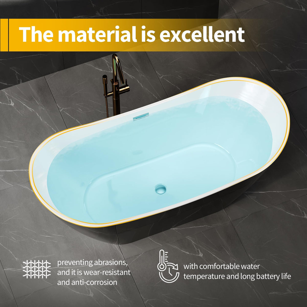 59" Acrylic Freestanding Bathtub, Modern Soaking Tub with Matte Drain and Overflow, Ergonomic Deep Design, Double-Walled Insulation, CUPC Certified, Easy Clean, Slip-Resistant, Gloss White