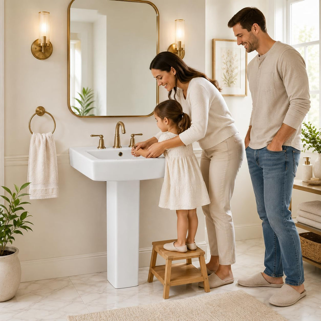 Garvee White Ceramic Pedestal Bathroom Sink, Single Hole Freestanding Basin