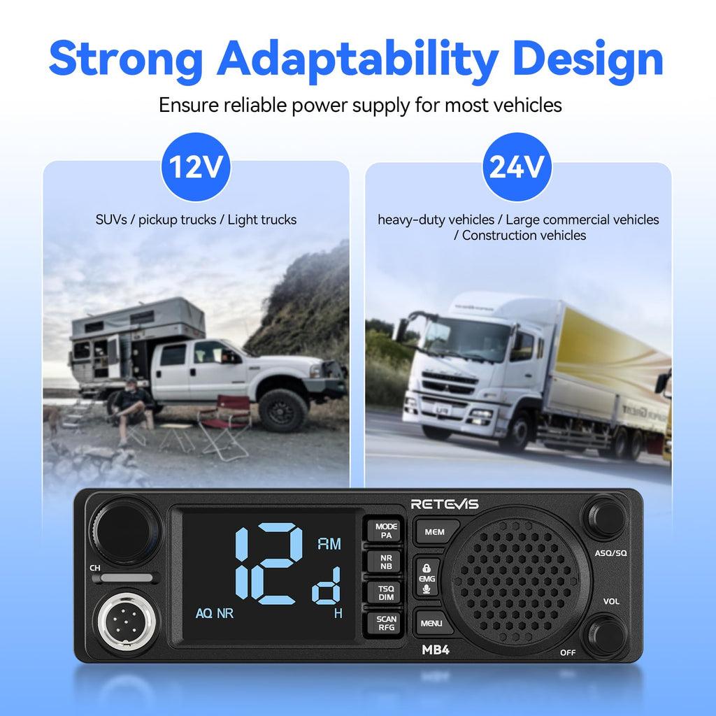 Retevis MB4 DIN Mount CB Radio kit with Antenna,External CB Speaker(1 Pack)