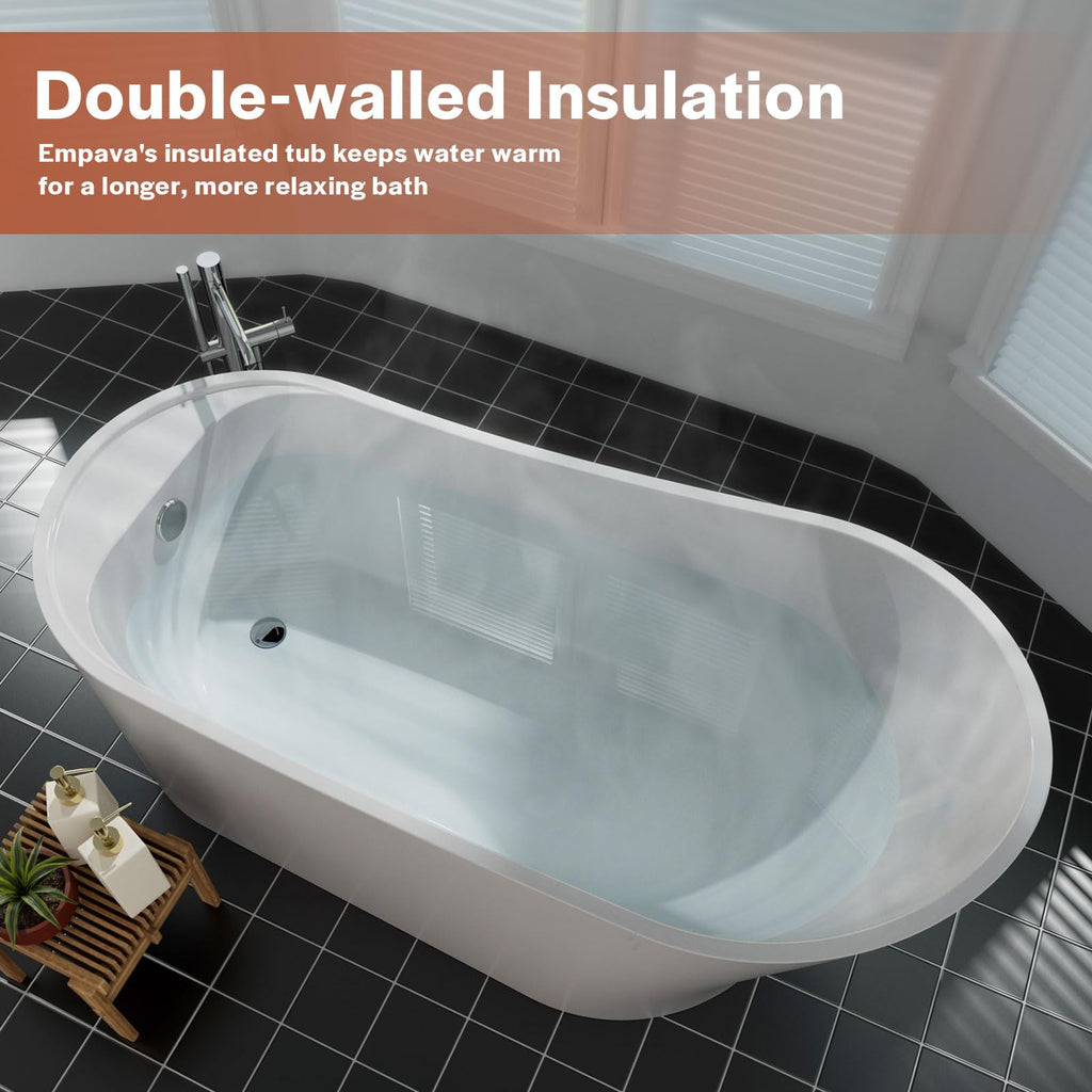 Empava 59 Inch Freestanding Bathtub - Modern Stand Alone Soaking Tubs