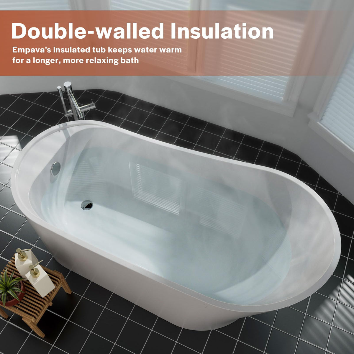 Empava 59 Inch Freestanding Bathtub - Modern Stand Alone Soaking Tubs
