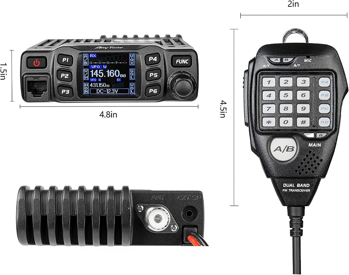 Anytone AT-778UVII Amateur Mobile Radio with Car Antenna 38 in