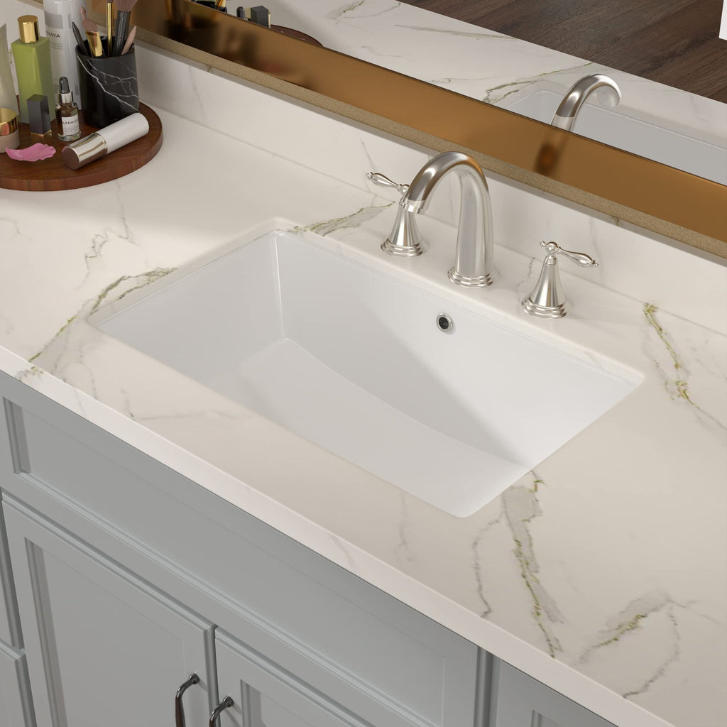 Lordear 17x12 Inch Undermount Bathroom Sink (Installation Size: 15"x10") Vanity Small Sinks Rectangle Pure White Porcelain Ceramic Bath Lavatory Vanity Sink Basin with Overflow