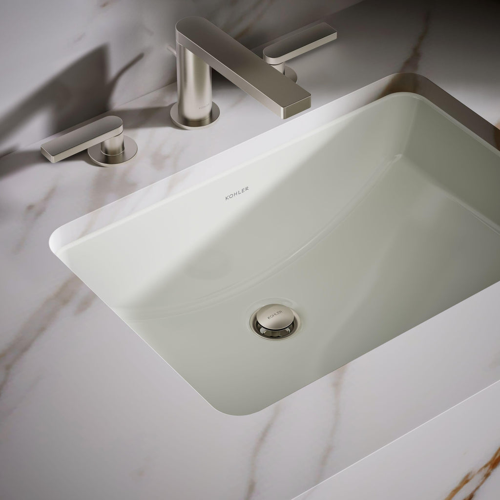 KOHLER 2214-0 Ladena Rectangular Undermount Bathroom Sink With Curved Bottom, 20-7/8" W X 14-3/8" L, White