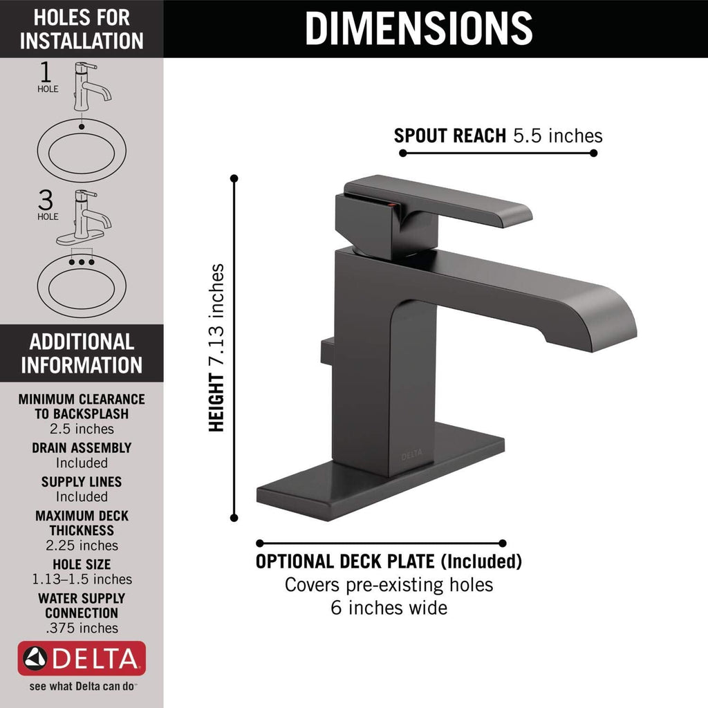 Delta Faucet Ara Single Hole Bathroom Faucet, Single Handle Bathroom Faucet Chrome, Bathroom Sink Faucet, Metal Drain Assembly, Chrome 567LF-MPU