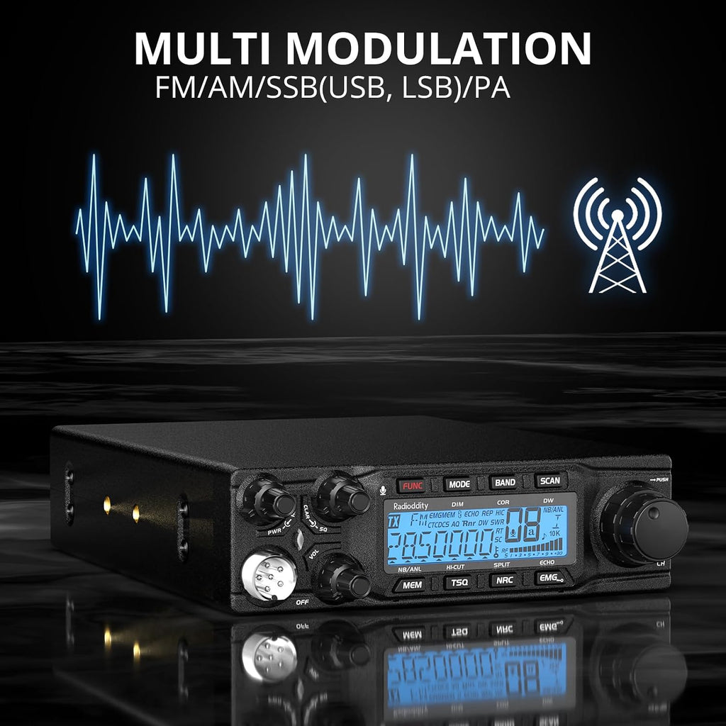 Radioddity QT80 10 Meter Mobile Ham Radio SSB/AM/FM/PA 80W, CTCSS/DCS