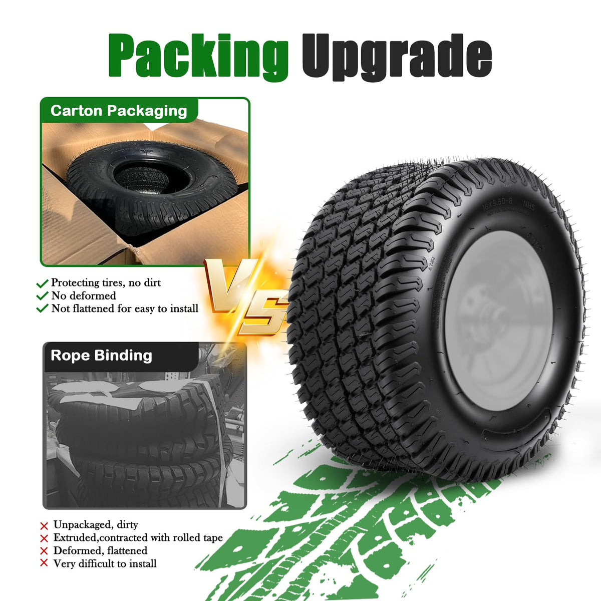 TRIPOWER 24x9.50-12 Lawn Mower Tire, 1 Pack Single Replacement Tire, 4PR Tubeless Turf Tire for Riding Mowers and Garden Tractors, Tire Only, Rim Not Included
