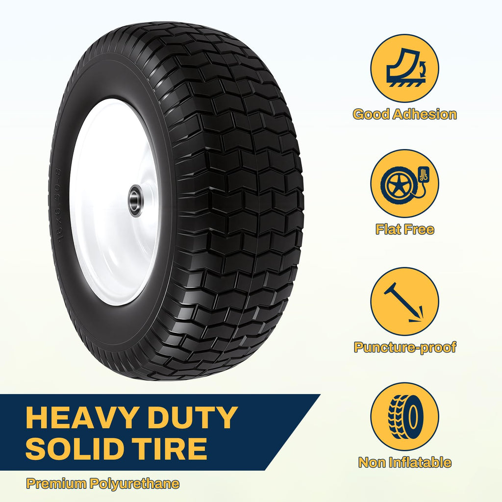 15x6.00-6 Flat Free Lawn Mower Tire and Wheel, 15x6-6 Front Tire Assembly