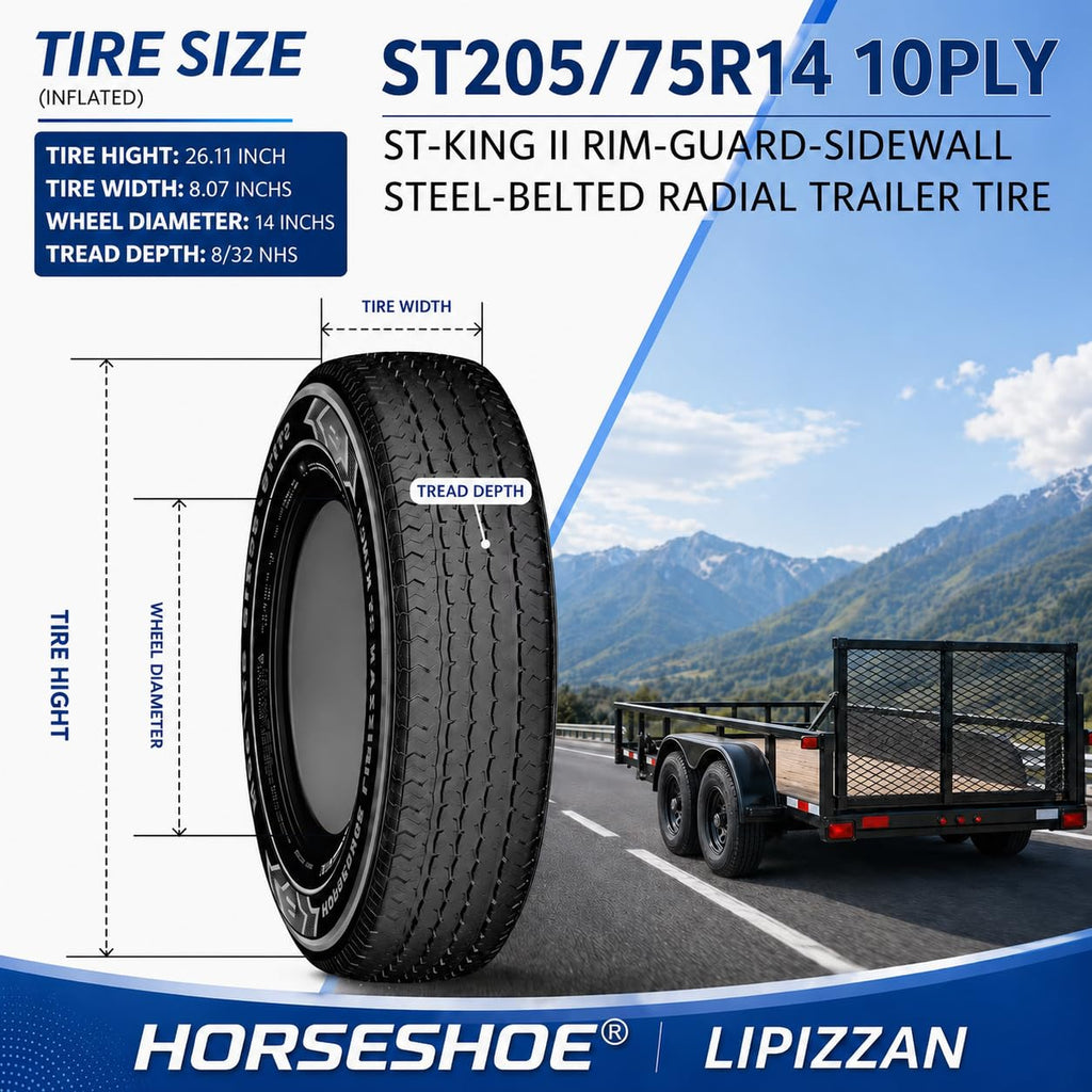 HORSESHOE LIPIZZAN 4 New ST225/75R15 12PR ST-KING II Steel Belted Radial LRF Super Heavy Duty Premium Trailer Tires w/Featured Rim-Guard-Wall 120/115M 81mph BSW 225 7515 A/T A/S (4, ST 225/75R15 12PR)