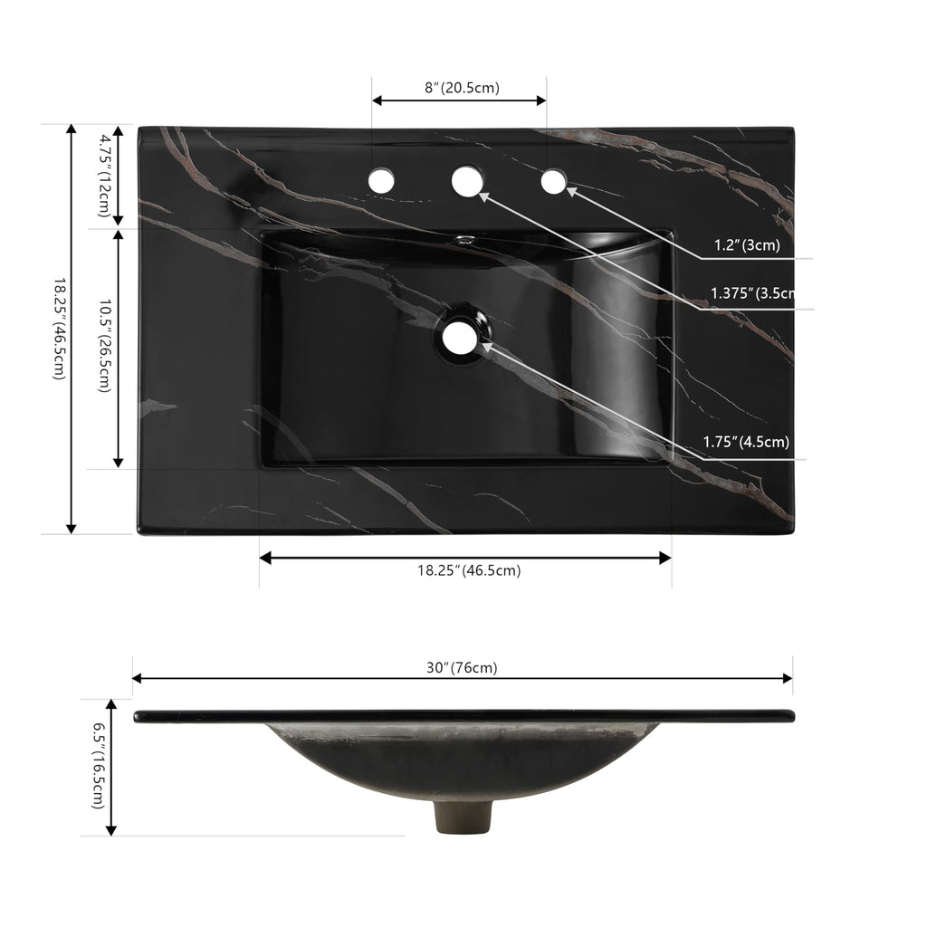 JONATHAN Y Ancillary 30" Bathroom 3-Hole Sink Top, White