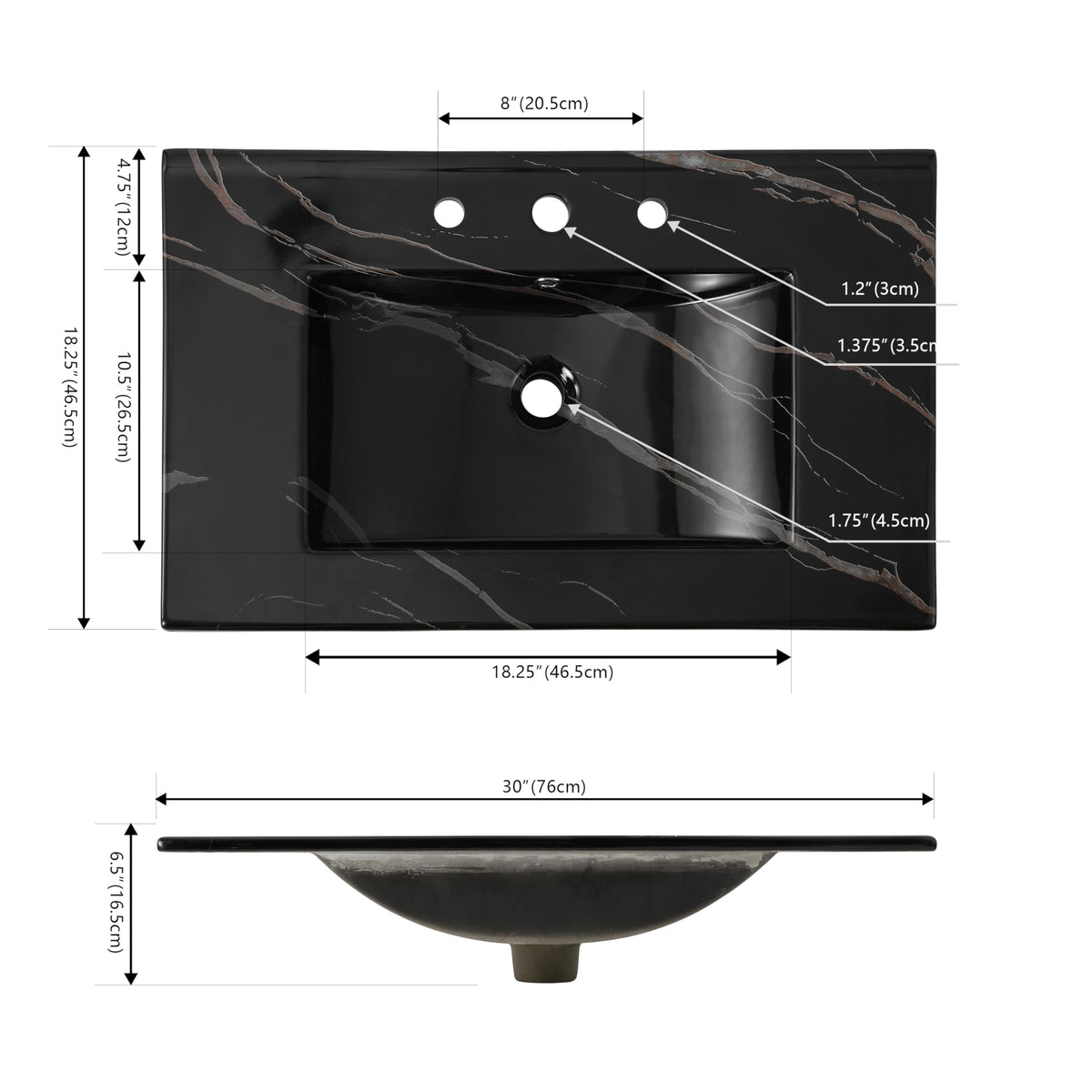 JONATHAN Y Ancillary 30" Bathroom 3-Hole Sink Top, White