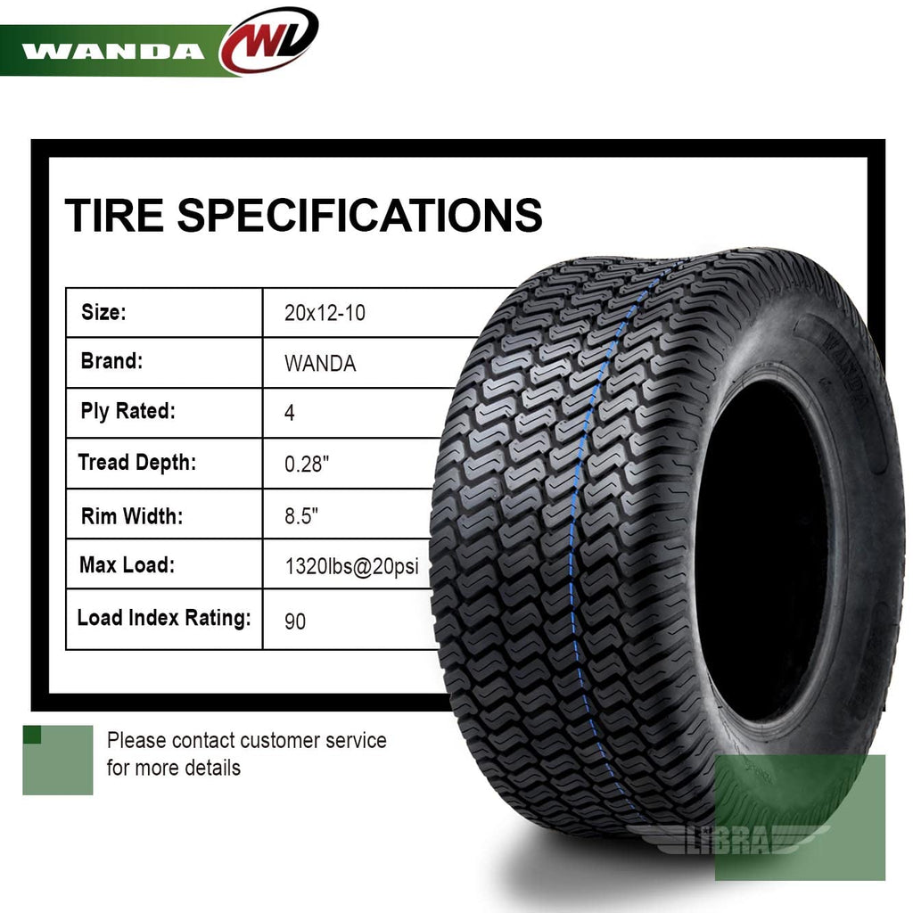 WANDA 4PC Lawn Mower Turf Tires 15x6-6 Front & 20x10-8 Rear 4PR-13016/13040