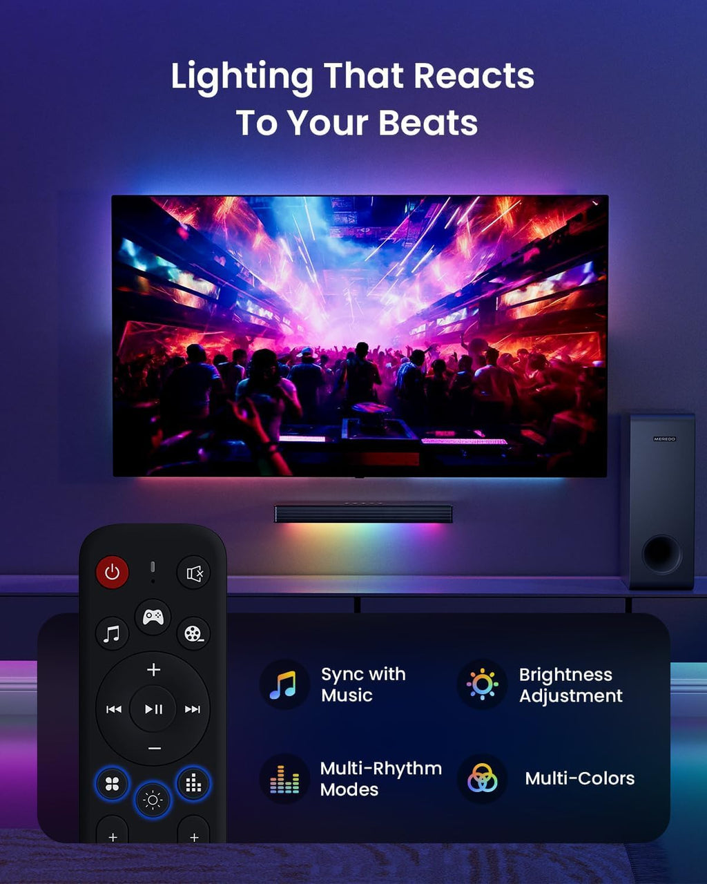 MEREDO Desktop PC Soundbar with Subwoofer: 15.9" Low-Profile RGB 160W Peak