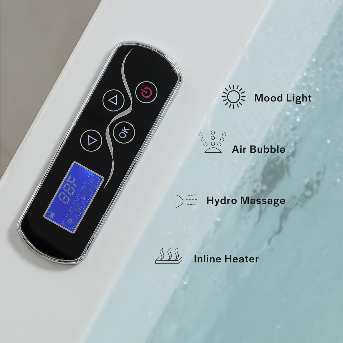 Empava Acrylic Whirlpool Bathtub, 71" Jetted Tub with Healing Chromotherapy