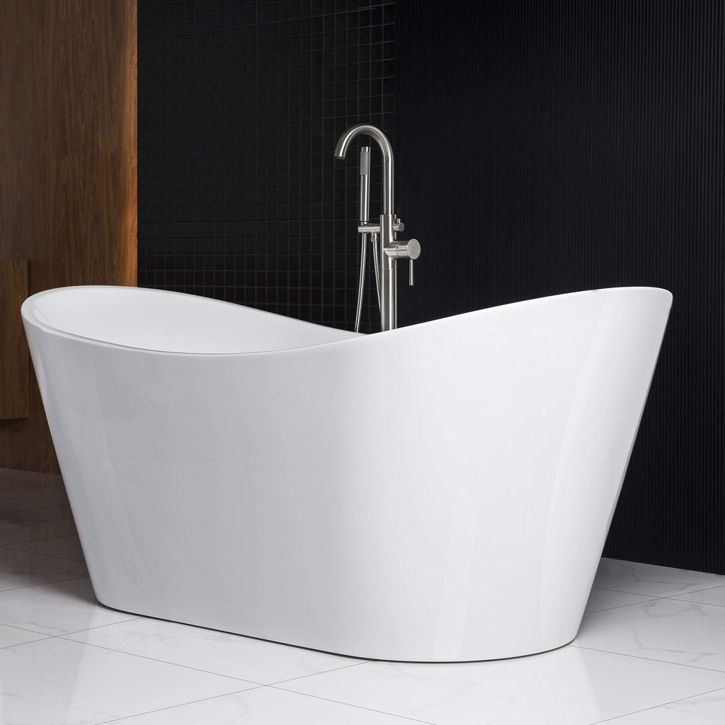 WOODBRIDGE 67" Acrylic Freestanding Bathtub Contemporary Soaking White Tub with Brushed Gold Overflow and Drain,B0010-BG