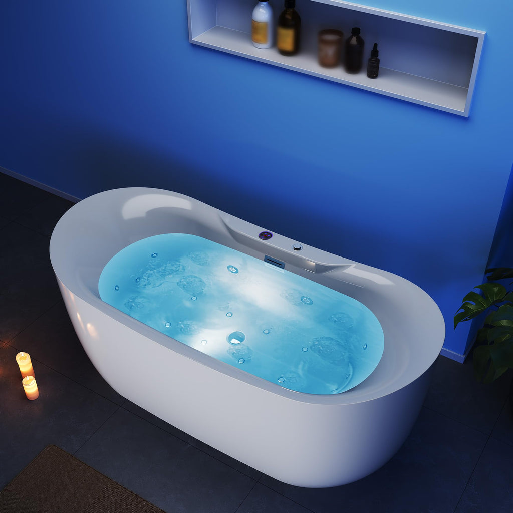 Freestanding Bathtub 59 inch Acrylic Free Standing Tub 59 Inch, Free Standing Tub with Chrome Drain & Overflow, Ergonomic Stand Alone Tub for Small Bathroom or Home Spa