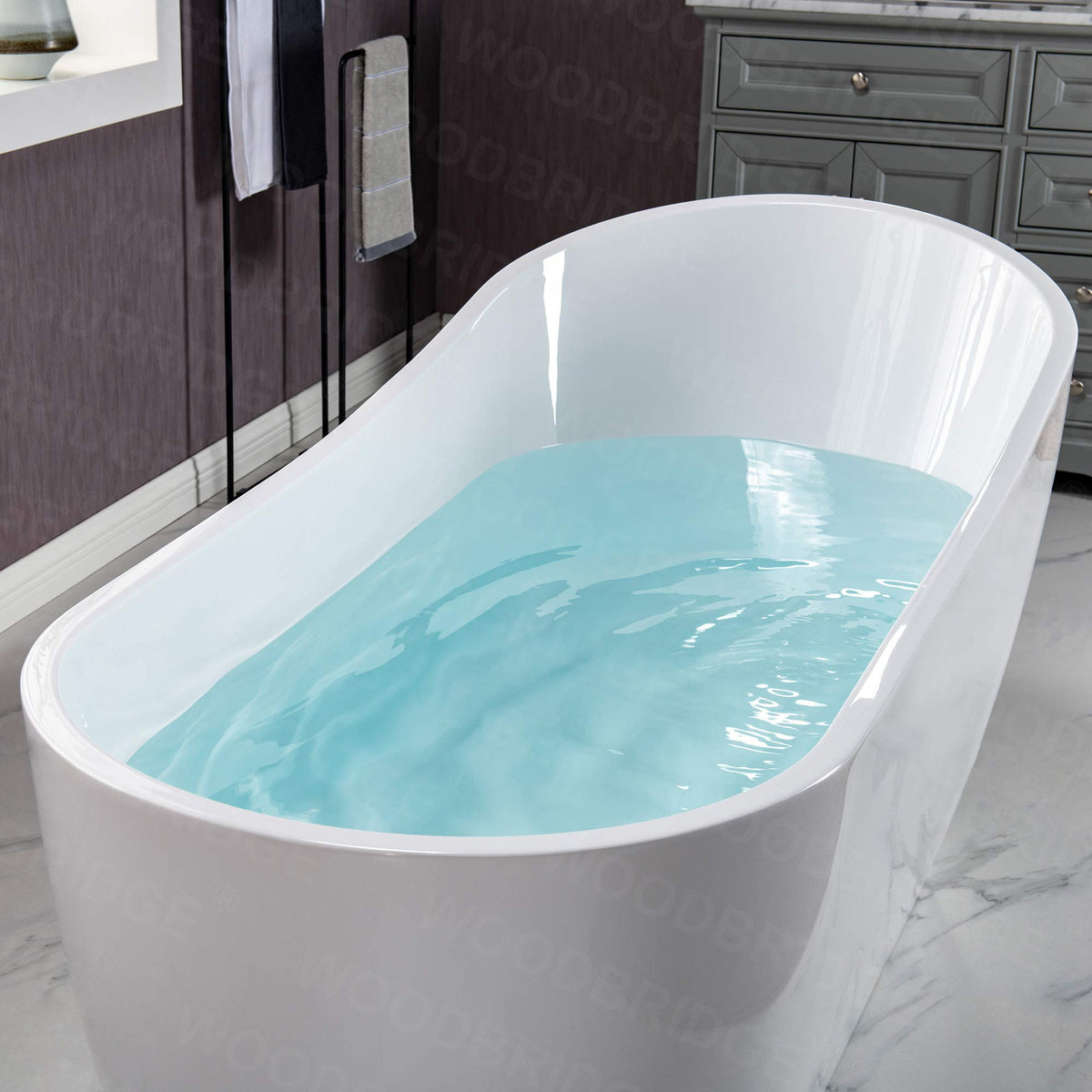 WOODBRIDGE 54"Freestanding White Acylic Soaking Bathtub with Brushed Nickel Drain and Overflow,BTA1507 -B/N-Drain &O