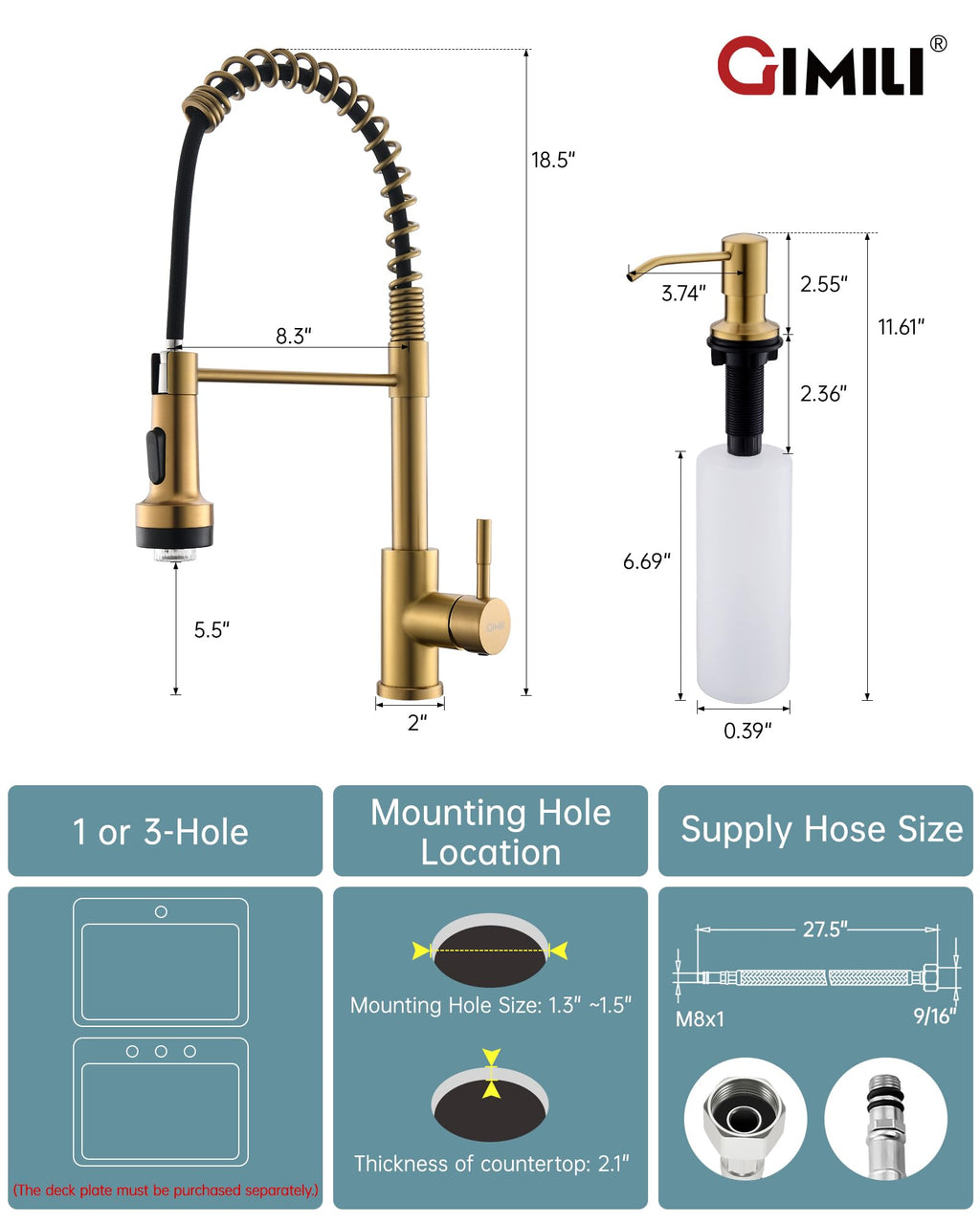 GIMILI Filter Kitchen Faucet Drinking Water Faucet 3 in 1 Brushed Nickel