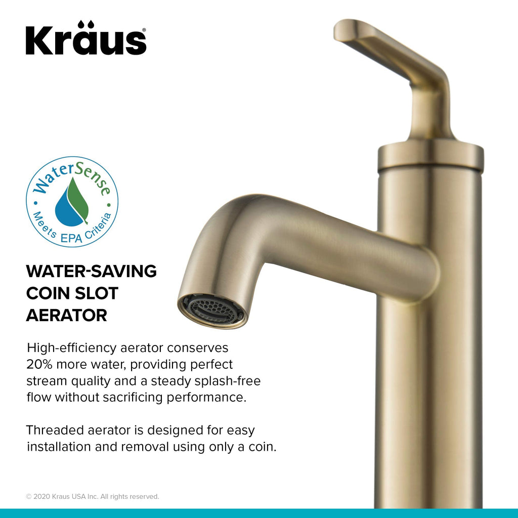 KRAUS Ramus Single Handle Vessel Sink Bathroom Faucet with Pop-Up Drain in Brushed Gold, KVF-1220BG