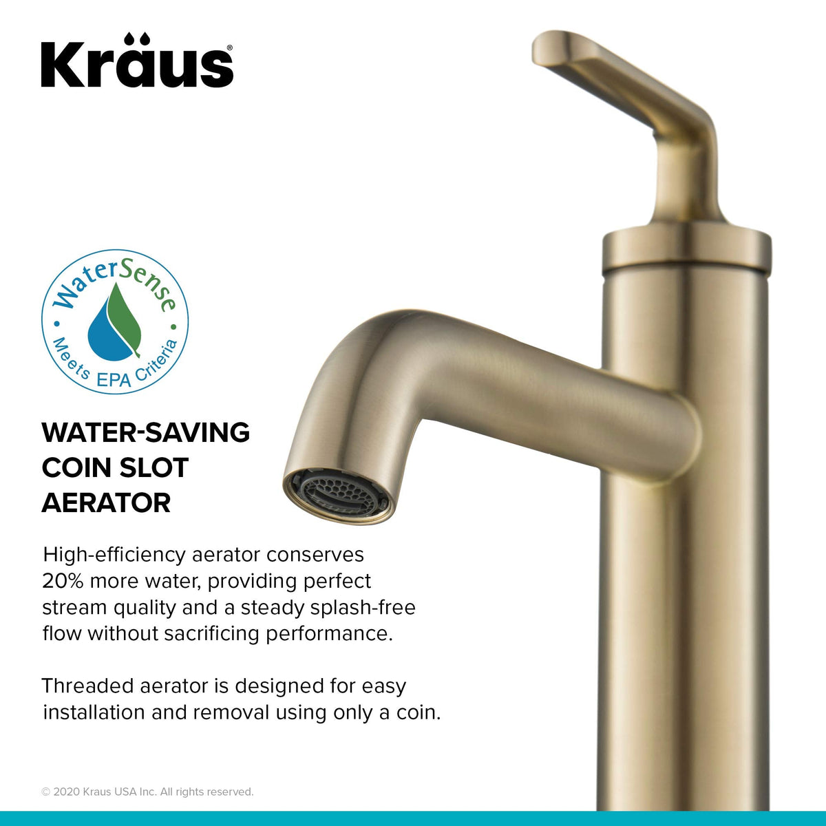 KRAUS Ramus Single Handle Vessel Sink Bathroom Faucet with Pop-Up Drain in Brushed Gold, KVF-1220BG