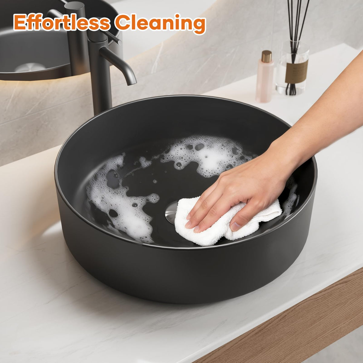 Ceramic Vessel Sink, Retro Round, 16.9" with Overflow
