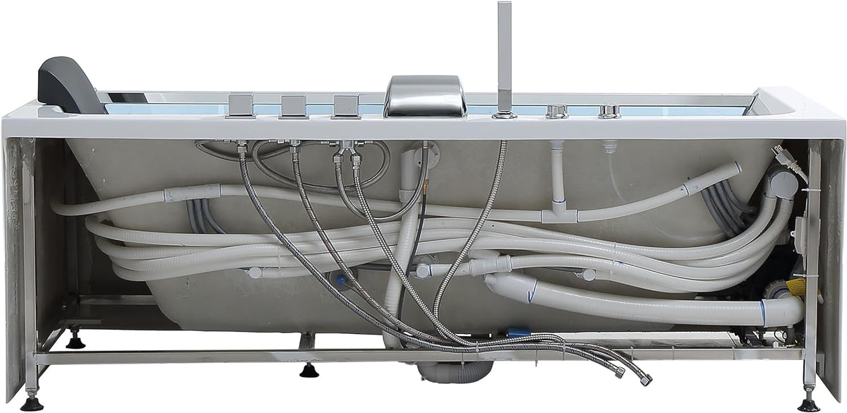 Empava 60" Acrylic Alcove Whirlpool Bathtub, Jetted Soaking Tub